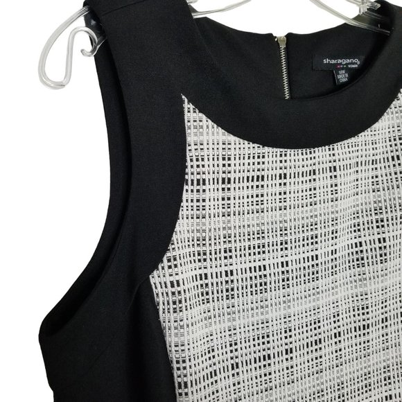 Sharagano Size 14W Dress Sleeveless Contrast Illusion Panels Stretch Knit Knee - Picture 4 of 6